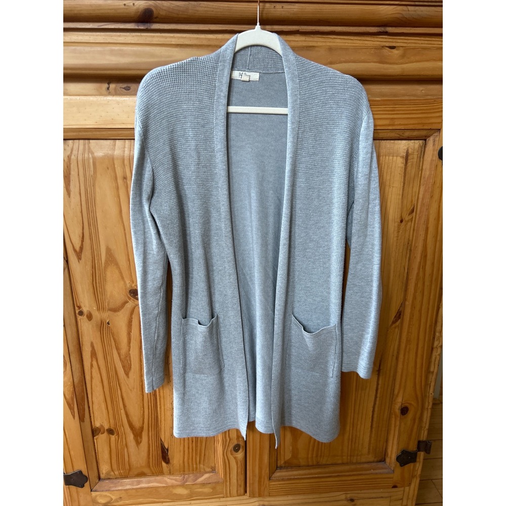 Peyton Primrose Womens Gray Open Front Longline Cardigan Sweater Pockets Small